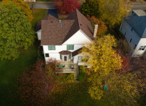 aerial image of house on autumn background