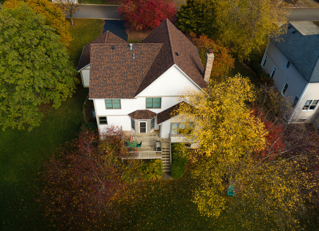 Aerial image of house in the autumn season