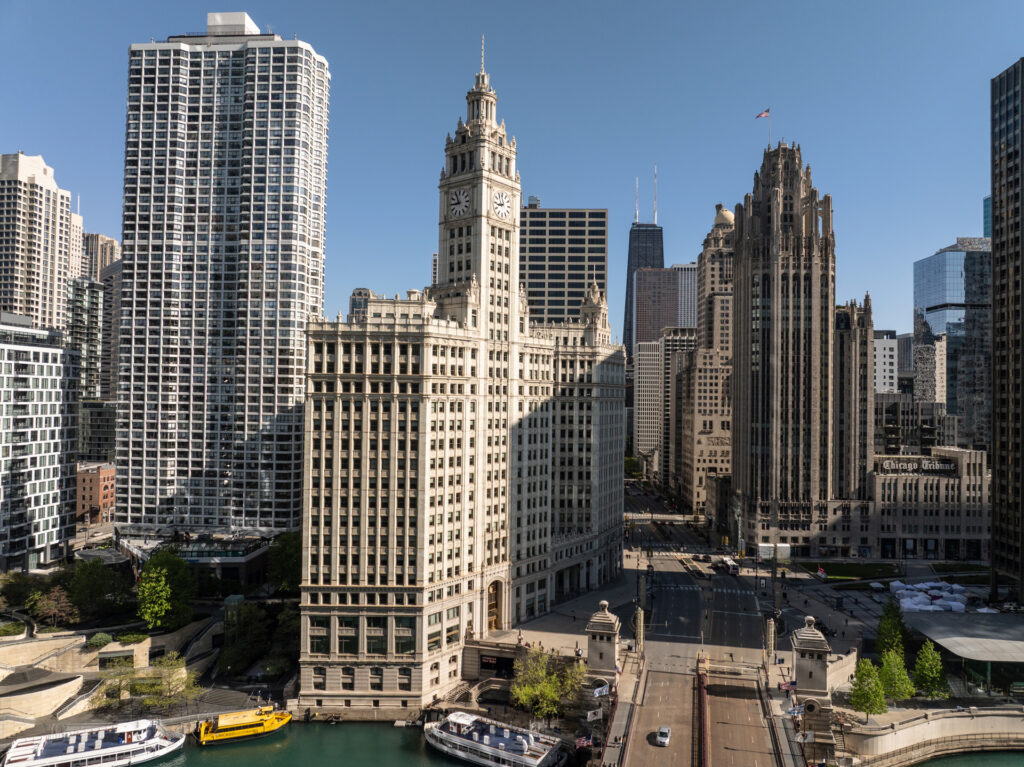 Aerial image of Downtown Chicago Wrigley Building