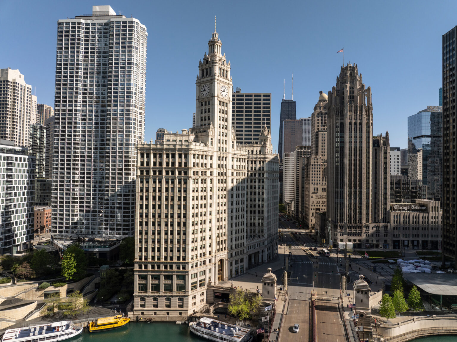 Aerial image of Downtown Chicago Wrigley Building