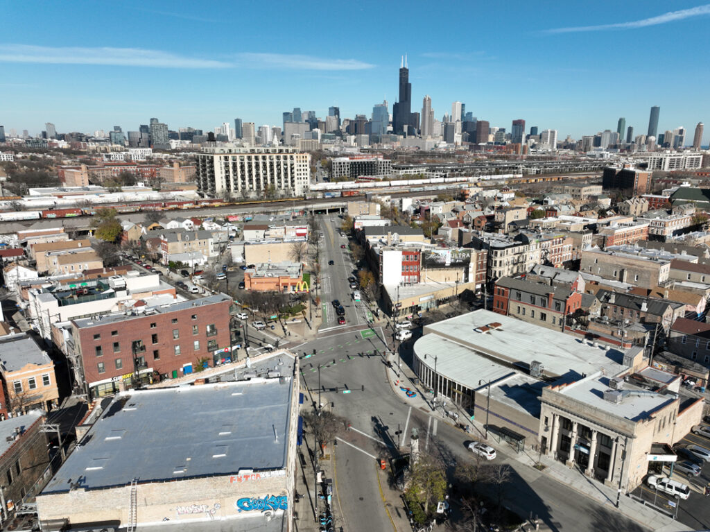 Aerial Image of Chicago skyline on a sunny day